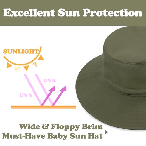 Sarfel Baby Sun Hat Summer Baby Boy Hats UPF 50+ Sun Protection Toddler Hat Bucket for Baby Girl Adjustable Kid Cap - color: B Army Green, size: 0-6 Months