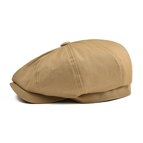 BOTVELA Men's Newsboy Flat Cap 100% Cotton Cabbie Hat - color: Khaki, size: 7 3/8