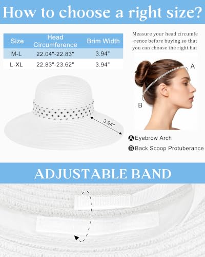 Sun Beach Straw Hats for Women, Summer Wide Brim Hat - color: Light Off-white, size: X-Large