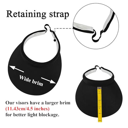 2 Pack Sun Visors Women Wide Brim Clip on Summer Hats Adjustable UV Protection - color: Khaki,black