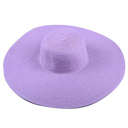 Big Beach Hats for Women Foldable Summer Wide Brim Packable Oversized Sun Hat Lady Girl Travel Straw Cap - color: Purple