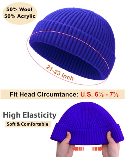 Short Fisherman Beanie for Men Women Wool Knit Cuff Winter Hats - color: 1pcs-blue