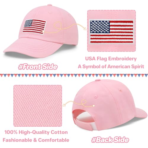 qikqik Baby Baseball Cap Toddler Baseball Hat Baby Ball Cap Toddler Hats for Boys Girls Cotton Infant Caps Kids Trucker Hat - color: Pink With Usa Red/White/Blue Flag, size: 2-6 Years
