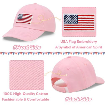 qikqik Baby Baseball Cap Toddler Baseball Hat Baby Ball Cap Toddler Hats for Boys Girls Cotton Infant Caps Kids Trucker Hat - color: Pink With Usa Red/White/Blue Flag, size: 6-24 Months