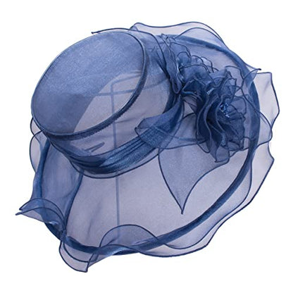 Lawliet Womens Dressy Wide Brim Church Wedding Occasion Sun Hat A613 - color: Navy Blue