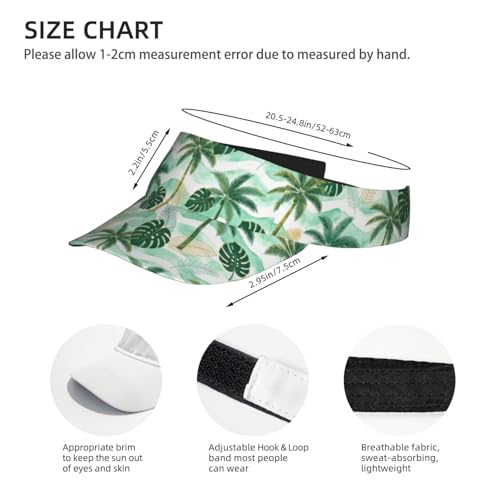 Adjustable Sun Visor Hats, Lightweight Open-Top Sports Visors - color: Palm Tree