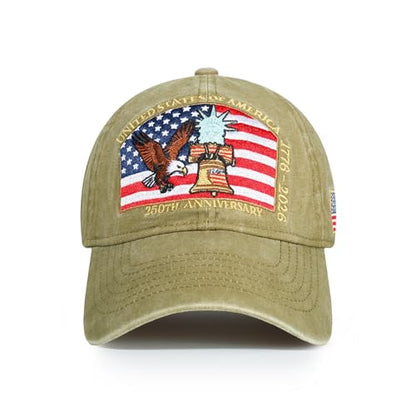 USA 250th Anniversary Baseball Cap Patriotic Embroidered American Hat - color: 3-khaki