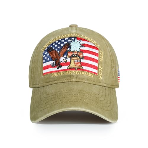 USA 250th Anniversary Baseball Cap Patriotic Embroidered American Hat - color: 3-khaki