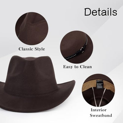 2 Pack Western Cowboy Hats for Women Men 2 Different hat Bands - color: White+coffee2