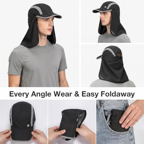 Solaris UPF 50+ Running Cap Mesh Baseball Hat Foldable Unisex - color: Black, size: Shield