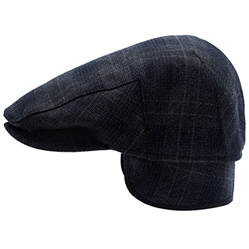 Men's Newsboy Cap with Earflaps Flat Ivy Caps Gatsby Golf Cabbie Hats - color: Dark Blue