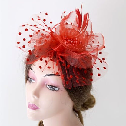 Fascinators Hats 20s 50s Pillbox Hat Cocktail Tea Party for Women Red - color: Red