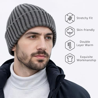 HONGTEYA 3 Pack Winter Beanie for Men Women, Thicken Thermal Plush Lined Beanie Fashion Warm Knit Hat for Cold Weather - color: Black+gray+brown