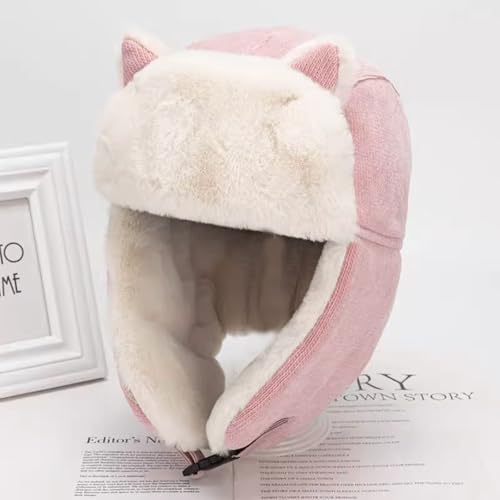 PURFUN Kids Fuzzy Faux Fur Trapper Hats with Cat Ear, Girls Boys Windproof Cozy Earflap Hats Ushanka Ski Caps for 3-8 Yrs - color: Pink