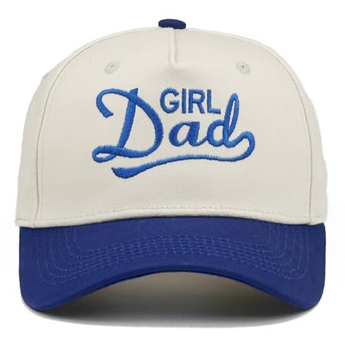 Embroidered Baseball Cap, Cotton Dad Hat, Fun & Heartfelt Stitching, Adjustable Casual Outdoor Hat for Men Women - color: Girl Dad - Navy Blue/Beige