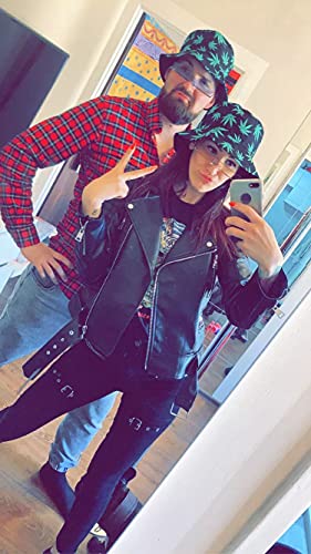 INOGIH Reversible Bucket-Hat Marijuana-Cannabis Weed Foldble Fisherman Hat - color: Black&green Leaf, size: Medium
