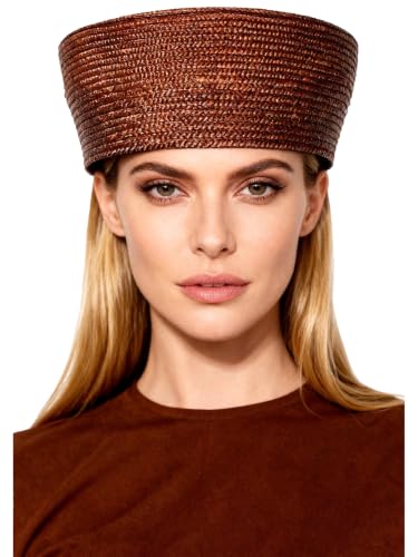 HIMESPORT Straw Pillbox Hats for Women Ladies Elegant Wedding Formal Church Tea Party Cocktail Hat - color: Brown