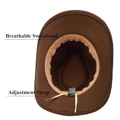 Western Cowboy Hat for Men Cowgirl Hat for Women Unisex Wide Brim Felt Fedora Hats Classic Cowboy Hats - color: Coffee