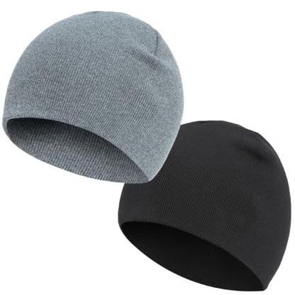 100% Cotton Beanie Hat for Men Women Cuffless Warm Winter Hats - color: 2pcs (Black+light Gray)