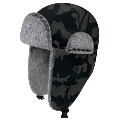 Olreco Waterproof Toddler Winter Hat Warm Fur Fleece Baby Boy Winter Hat Kids Snow Hats Girls Boys Trapper Hats with Earflaps - color: Waterproof City Camo With Grey Fur, size: 5-8 Years