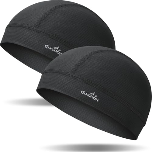 GXCROR Cooling Skull Cap Helmet Liner for Men Women, Moisture Wicking Cycling Cap - color: Black*2
