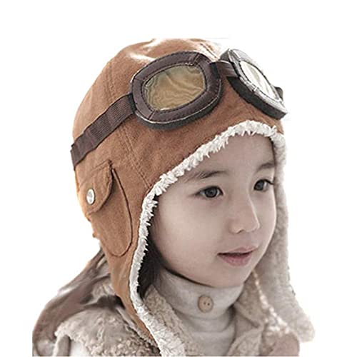 Toddlers Baby Girls and Boys Crochet Earflap Pilot Hats Beanie Cap Winter Warm Knit Caps Ear Protection Cap - color: Hat-brown