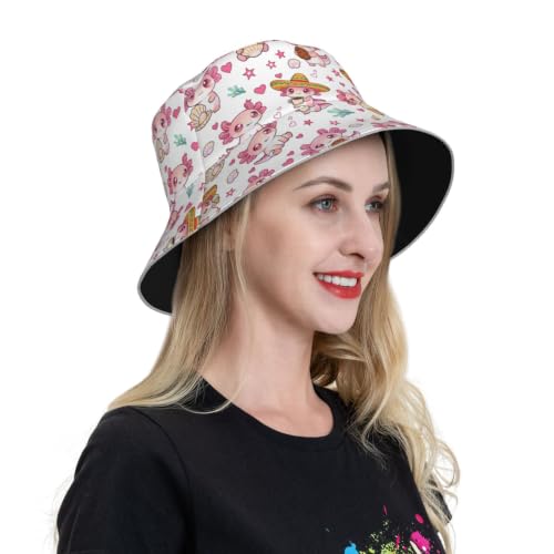 Bucket Hat for Men Women Packable Reversible Printed Summer Hats - color: Axolotl