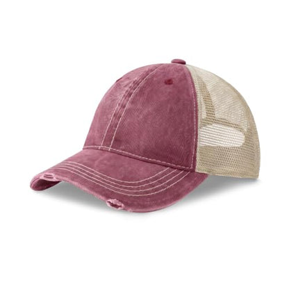 CHOK.LIDS Washed Trucker Hat Unstructured Distressed Pigment Dyed Cap - color: (Burgundy)