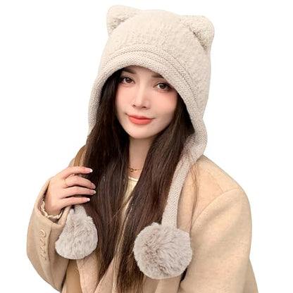 HUAMULAN Women Winter Sherpa Knit Beanie Hats with Pom Poms Ear Flaps - color: Xz3123-mise