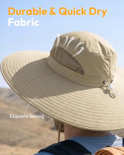 Mens Sun Hat Super Wide Brim Waterproof Breathable Bucket Hats for Men - color: Khaki