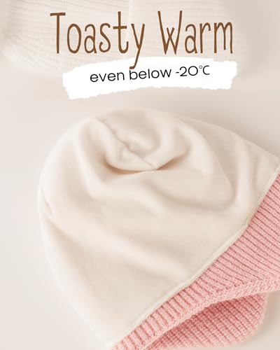 FURTALK Baby Toddler Winter Hat Fleece Lined Beanie Earflaps Outdoor - color: White+pink, size: 0-6 Months