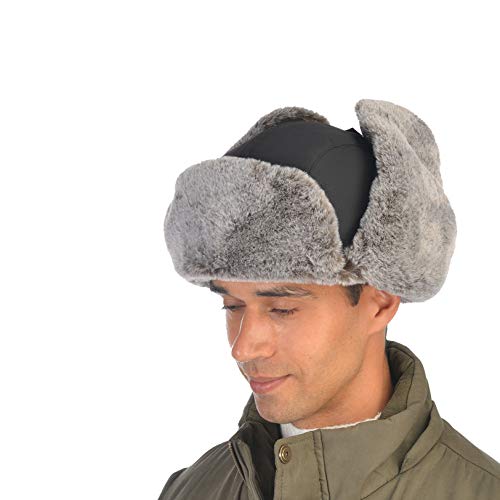 Trapper Hat Winter Warm Hats Russian Fur Hat Ushanka Eskimo Hat Ear Flap with Faux Fur for Men or Women - color: Black
