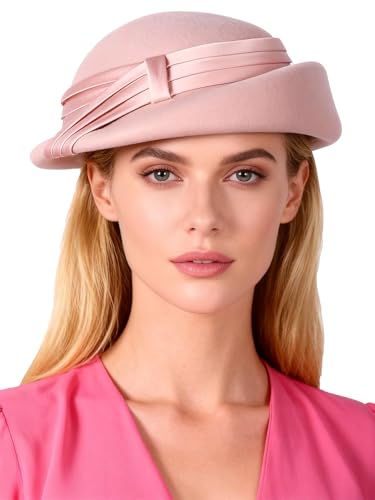 Women Wool Felt Ribbon French Fashion Vintage Millinery Beret Hats Top Cap Ladies Party Wedding Fedoras Chapeau - color: Pink