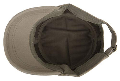 QZUnique Adjustable Flat Top Cap Solid Brim Army Cadet Style Military Hat - color: A- Green