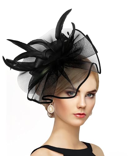 dressfan Womens Fascinator Hat Headpiece Vintage 20s 50s Accessories Headband for Derby/Wedding/Cocktail/Wedding/Tea Party - color: Black