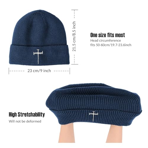 Winter Beanie for Men Women Fleece Lined Beanies Hats Soft Warm Thick Knit Hat - color: Navy Blue
