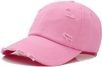 Distressed Baseball Cap for Men Women Cotton Dad Hat - color: Pink