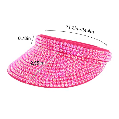 Haoohu Shiny Rhinestones Clip On Sport Sun Visor Hat for Women Men Outdoor Adjustable Wide Brim Summer Cap - color: Rose Red Rhinestone