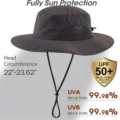 Home Prefer UPF50+ Mens Sun Hat Wide Brim Fishing Hat for Men UV Protection Womens Beach Bucket Hat for Golf Hiking Gardening - color: Dark Grey