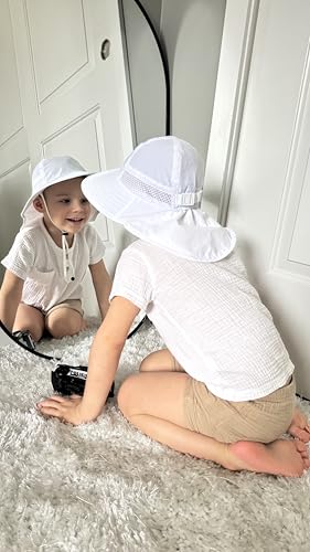 Toddler Baby Sun Hat Kids Summer Beach Essentials Adjustable Beach Hats with Bucket Wide Brim for Boys Girls Age 0-14 Years - color: 2 Pack - Pink+white, size: 2-7 Years