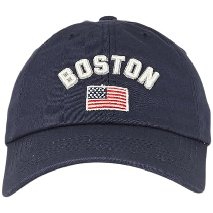 E BY ELIDAN Boston EST 1630 Dad Hat, Embroidered Cotton Baseball Cap - color: Navy Flag