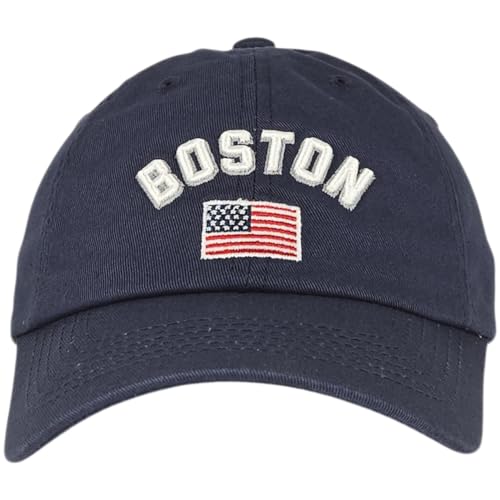E BY ELIDAN Boston EST 1630 Dad Hat, Embroidered Cotton Baseball Cap - color: Navy Flag