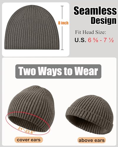 ROYBENS Wool Beanie for Men Women, Seamless Knit Warm Winter Hat Skull Caps - color: 1pcs-light Khaki