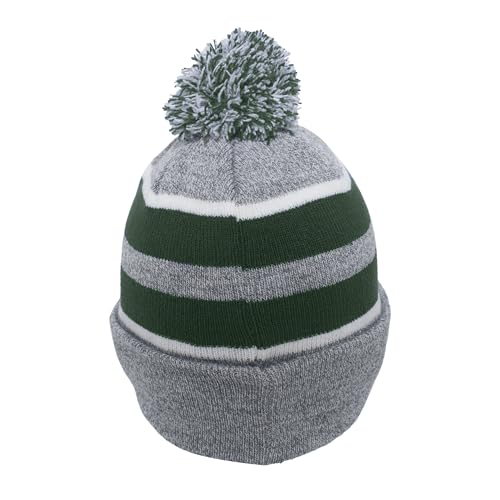Pacific Headwear Unisex Adult Pacific Headwear Knit Fold Over Pom-pom Beanie - color: Heather/Dark Green/White, size: One Size