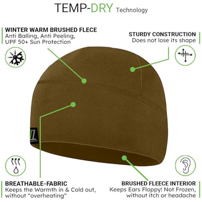 Temple Tape Tactical Fleece Watch Cap Beanie – Skull Cap Fleece Hat - Mens & Women - color: Coyote Brown, size: X-Large