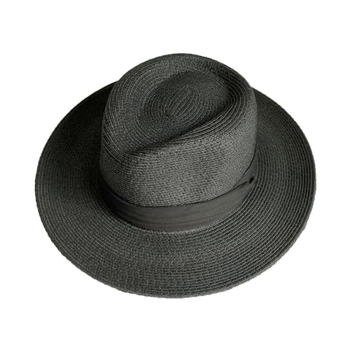 Unisex Adjustable Summer Straw Fedora Hat Sun Cap Panama Wide Brim For Beach Summer Outdoors Camping Supplies - color: Black