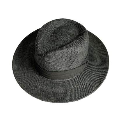 Unisex Adjustable Summer Straw Fedora Hat Sun Cap Panama Wide Brim For Beach Summer Outdoors Camping Supplies - color: Black