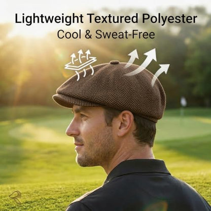 ZLYC Newsboy Cap for Men Summer Flat Cap Lightweight Beret Hat - color: Herringbone Brown