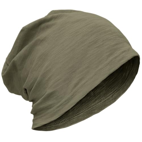 ROYBENS Lightweight 100% Cotton Slouchy Summer Beanie Men Women, Chemo Cap - color: 1pc Army Green, size: Large