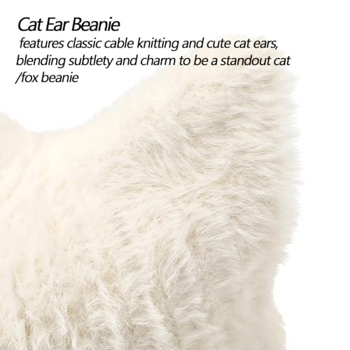 Cat Ear Beanie Hats for Women Knitted Beanie Fox Skull Cap Warm Cute Furry Fuzzy Fluffy Winter Crochet Snow Hat - color: Gray